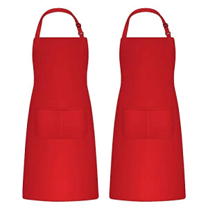 Tablier de cuisine rouge réglable 2 pièces 70x75 cm