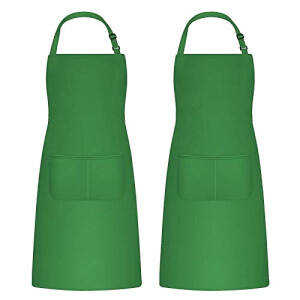 Tablier de cuisine vert réglable 2 pièces 70x75 cm