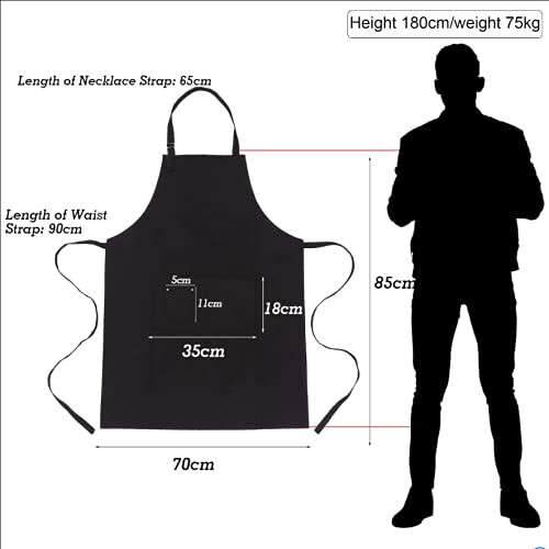 Tablier de cuisine noir réglable 70x85 cm variant 1 