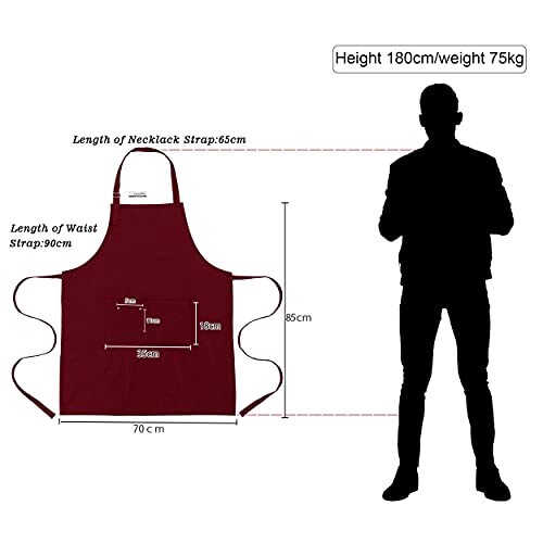 Tablier de cuisine rouge foncé réglable 70x85 cm variant 1 