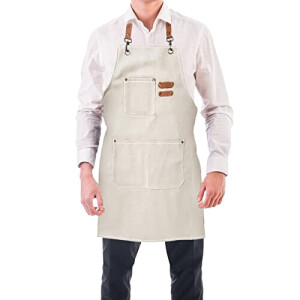 Tablier de cuisine beige réglable 76x68 cm